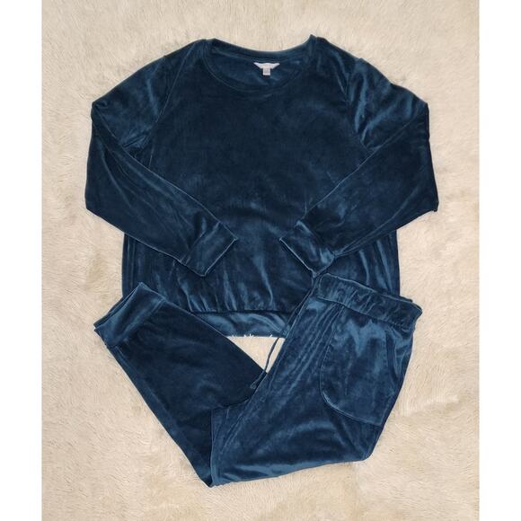 LC Lauren Conrad Women's Velour Crewneck Aqua Plus 2X Top Pants Tracksuit Set - Picture 1 of 9